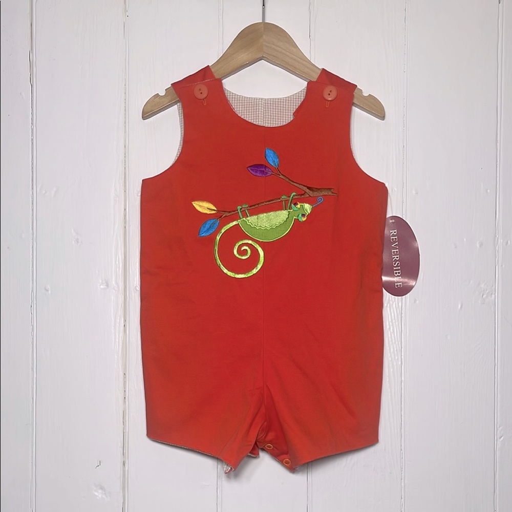 MULBERRY ST NWT Boys Reversible Embroidered Appliqué Iguana Gingham John John